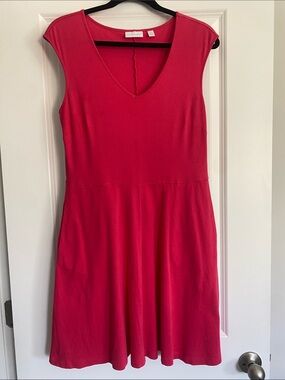 Cap Sleeve V-Neck Hot Pink Dress